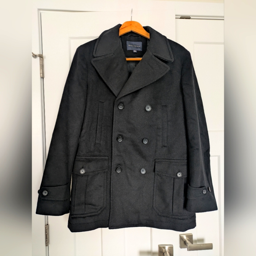 Banana Republic Black Double-Breasted Wool Peacoat